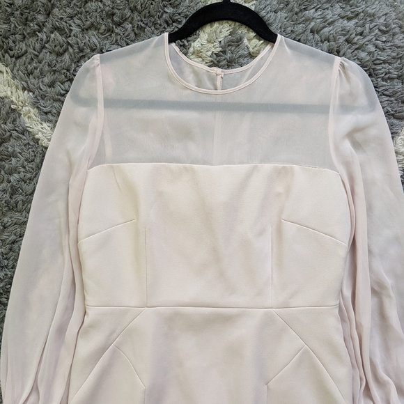 Hobbs Pale Pink Blush Mila Shift Dress Midi Long Sleeve Sheer Sleeve Size 8 - Picture 10 of 16